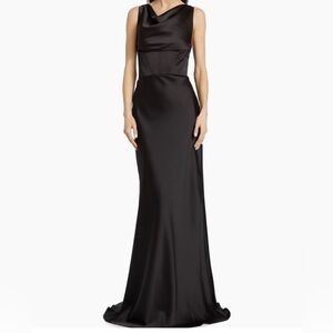 NWT Amsale Satin Cowl Neck Corset Gown - Black